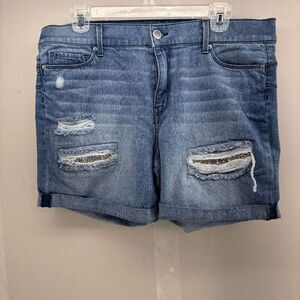 JUICY COUTURE Denim Shorts Women's Sz. 14 Distressed Jewel Bling Diamond Crystal